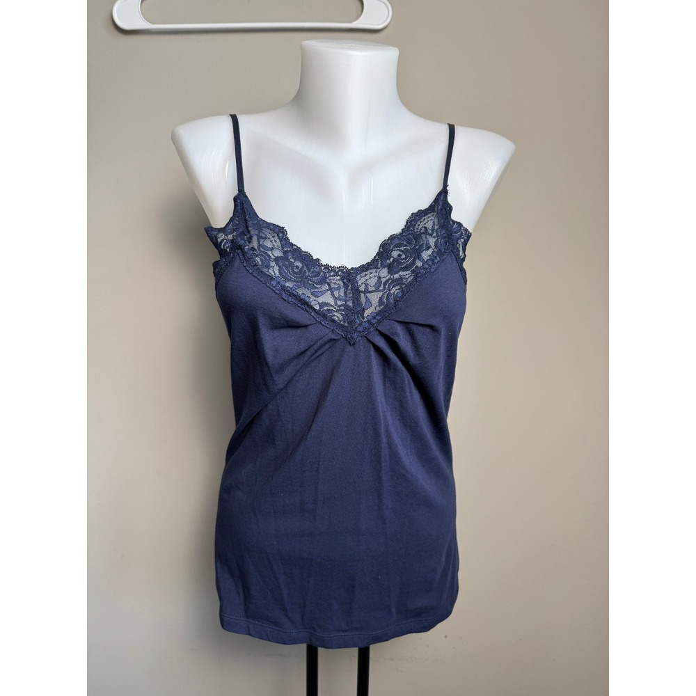 Old Navy Lace Trim Cami Tank Top Women M Navy Feminine Classic Coquette Festival